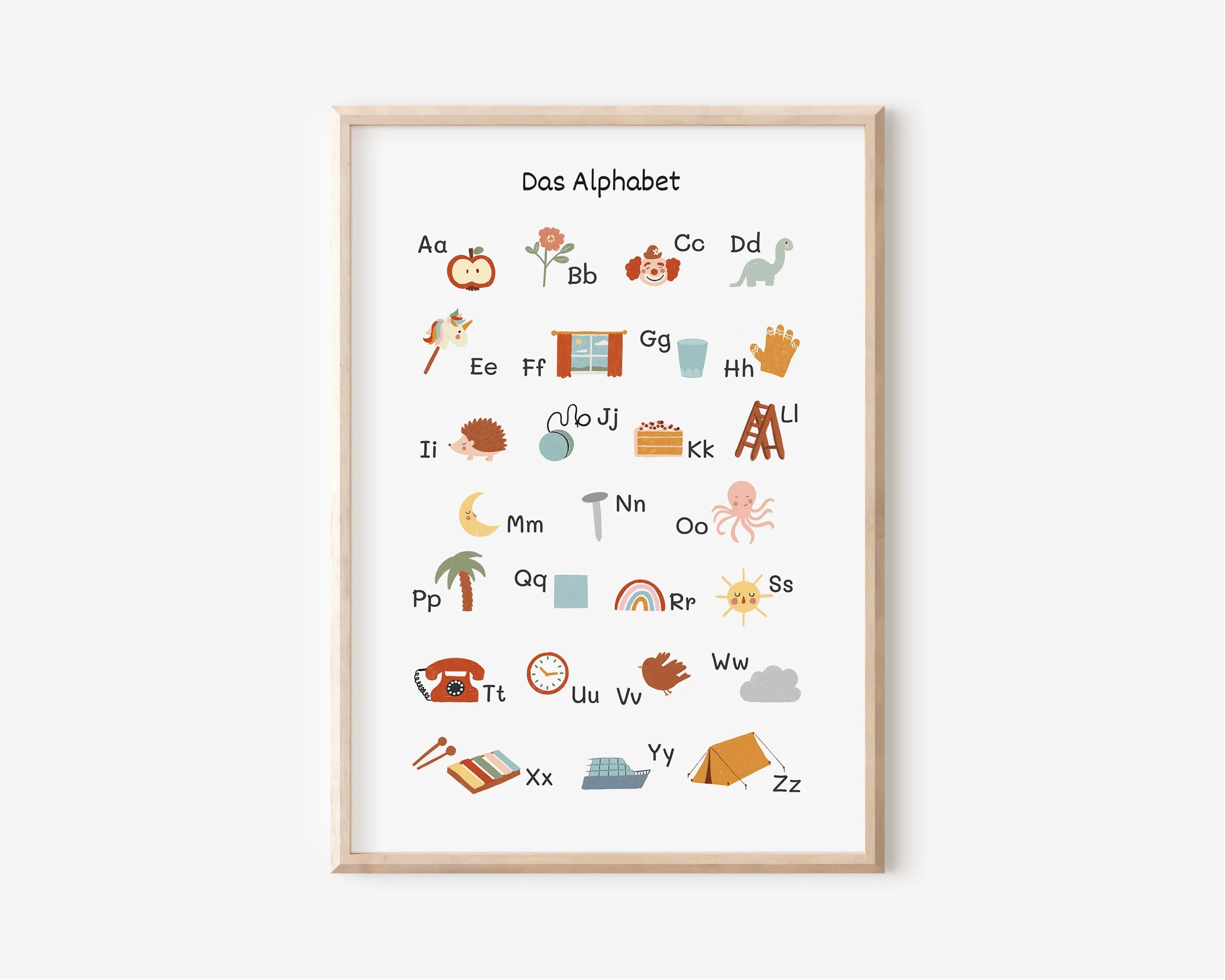 Nordic Retro Alphabet Number Poster And Prints Children's Room Decor Cartoon Animal Plant Tool Wall Art Canvas Painting