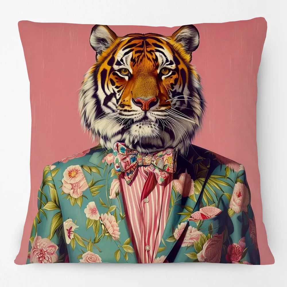 Animals Portrait Poster Pillowcase Horse Dog Fox Flower Giraffe Leopard Tiger Cushion Cover Living Room Square Home Decoration