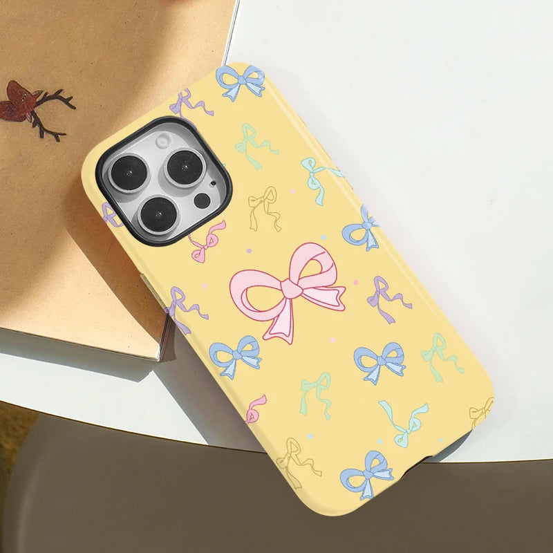 Colorful Bows Case For iPhone 16 Pro Max 15 14 13 Mini 12 11 Pro Plus Acrylic TPU Two in one Magnetic Phone Cases