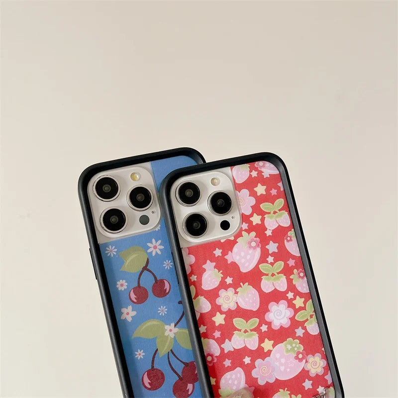 Wildflower 3D Ins Strawberry cherry Phone Case for iPhone 16 15 14 13 12 Pro Max Plus 16pro 15pro WF Cute Cartoon Cover Funda