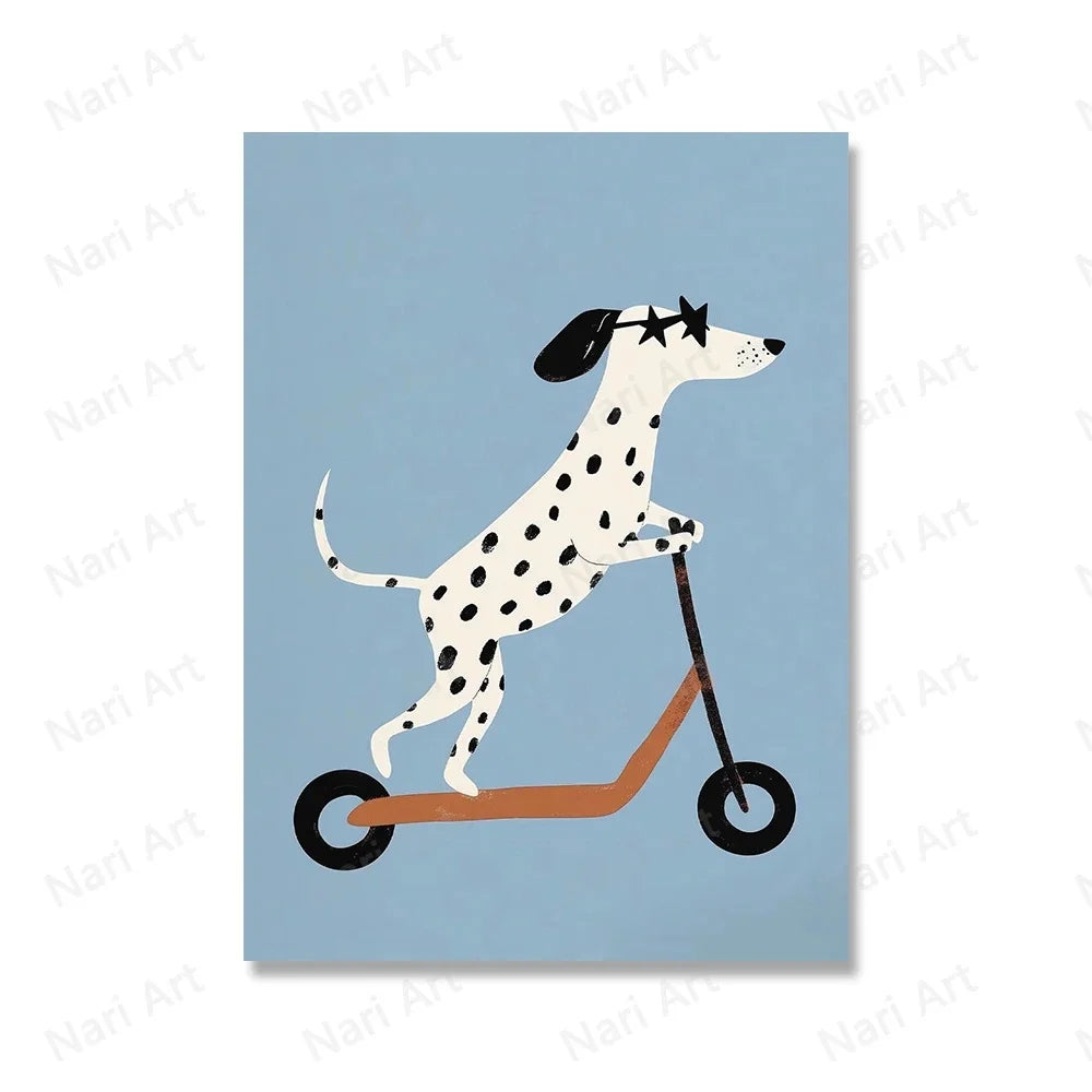 Funny Animals Rabbit Dog Cat Skateboard Posters Prints Wall Art Canvas Neutral Nursery Picture for Baby Kids Room Decor Unframed