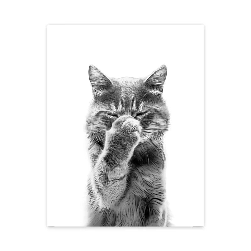 Funny Canvas Poster Cat Giraffe Dog Elephant Toilet Paper Bathtub Funny Bathroom Poster Wall Art Shower Room Home Decoration