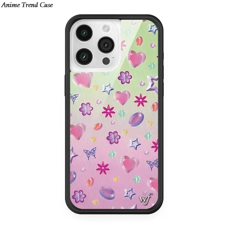 Wildflower 3D Wonderland Rabbit Phone Case for iPhone 16 15 14 13 12 Pro Max Plus 15plus Gemstone WF metal Logo Cover Funda