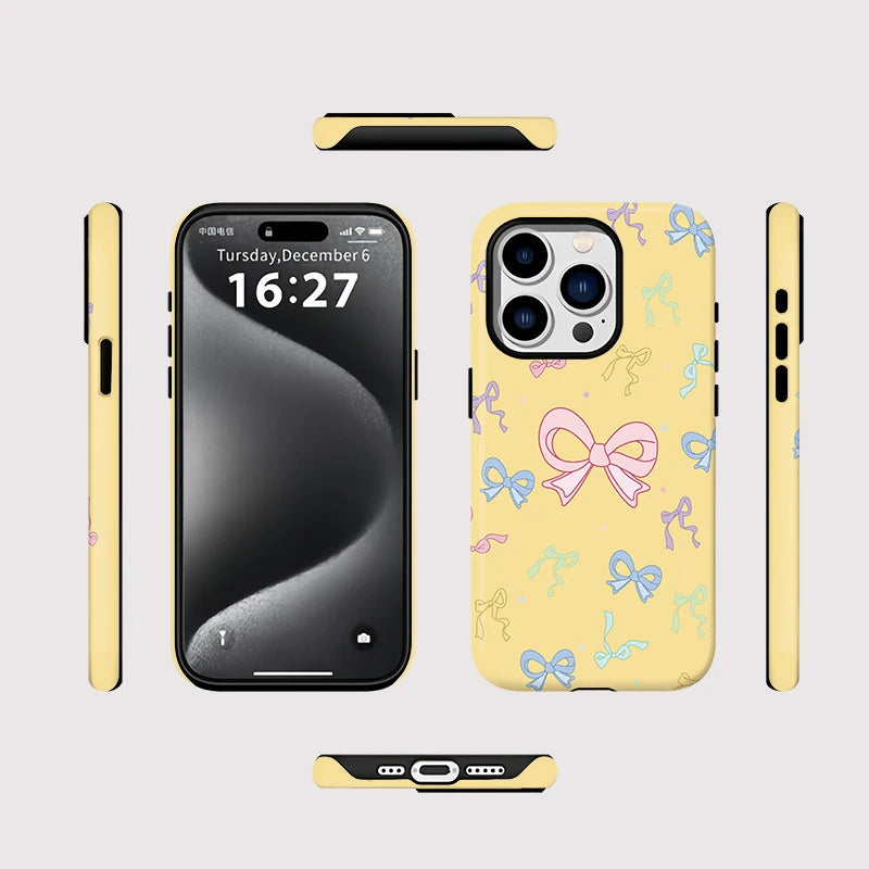 Colorful Bows Case For iPhone 16 Pro Max 15 14 13 Mini 12 11 Pro Plus Acrylic TPU Two in one Magnetic Phone Cases