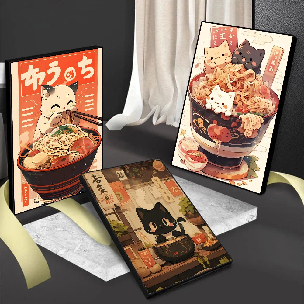 1pc Hot Style Kawaii Japanese Ramen Animal Cat Poster HD Posters Home Room Bar Cafe Decor Art Wall Painting Picture