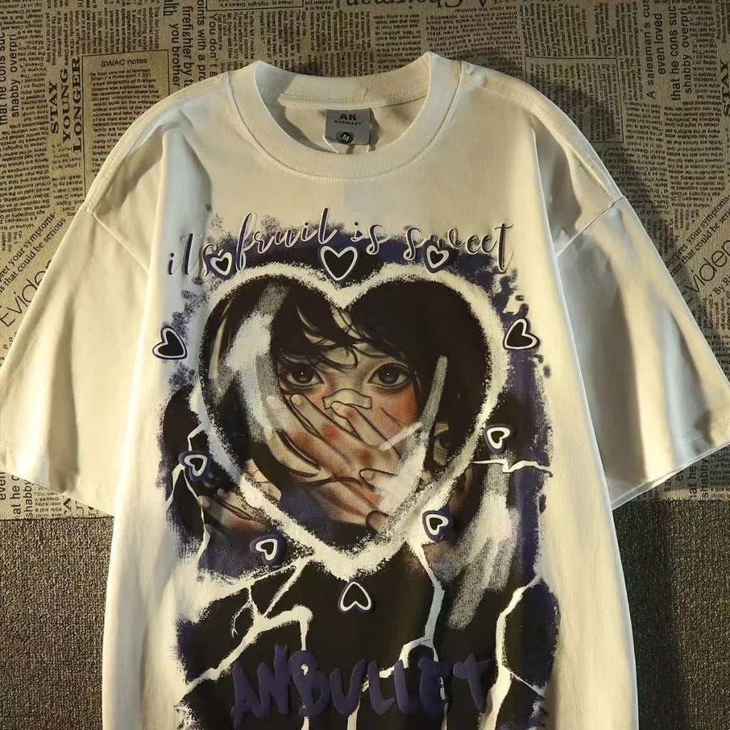 Fashion Hip Hop Smoking boy Print T-shirt Men Summer 100%Cotton Short Sleeve T-shirt Casual Y2k Top Cool Streetwear Men clothing