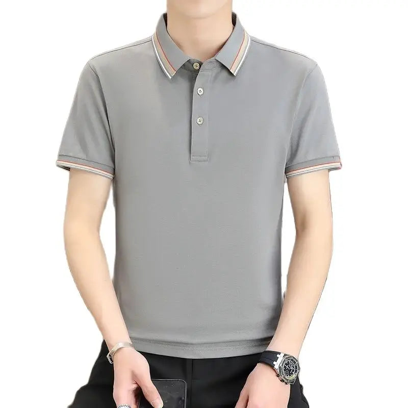 2025 Summer Casual Super Stretch Polo T-Shirt Men Turn Down Collar Slim Fit Solid Color Golf Top For Men Plus Size 4XL