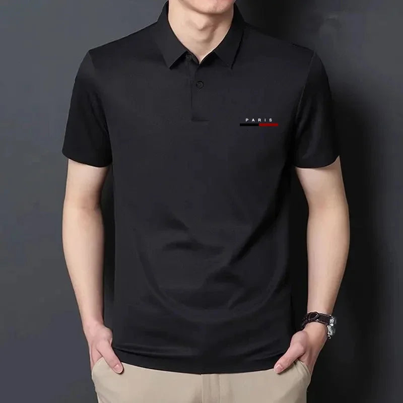 Paris Letter Print Men's Polo Shirt Summer Casual Breathable Comfortable Men Solid Color High Quality Short Sleeve Lapel T-Shirt