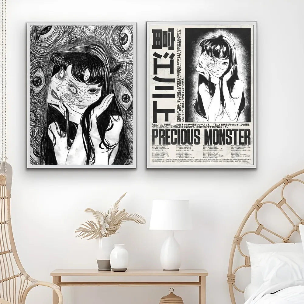 J-Junji Ito T-Tomie Retro Cool Girl Poster Sticky Wall Art Printing Waterproof Home Living Bed Room Bar Aesthetic Decor