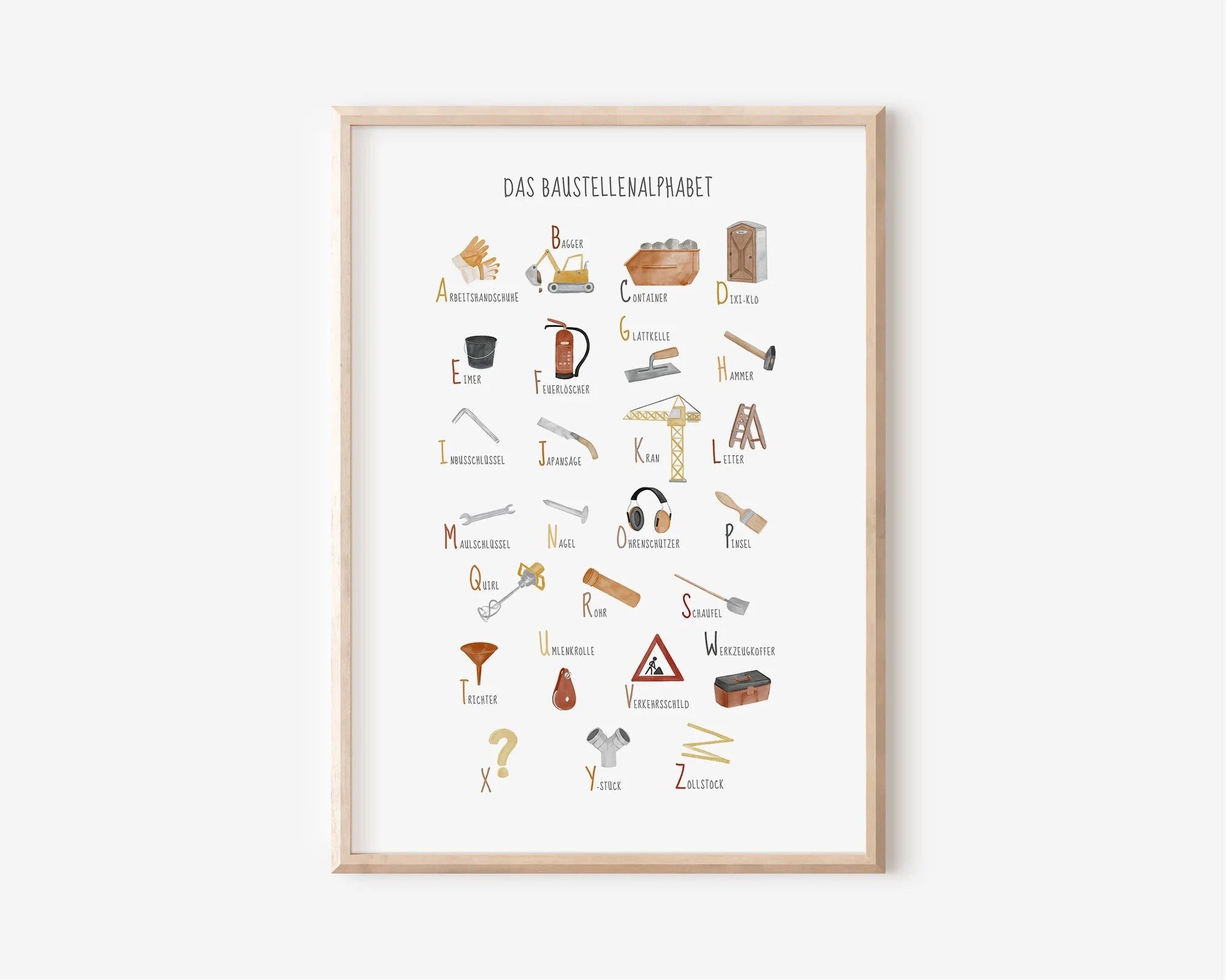 Nordic Retro Alphabet Number Poster And Prints Children's Room Decor Cartoon Animal Plant Tool Wall Art Canvas Painting