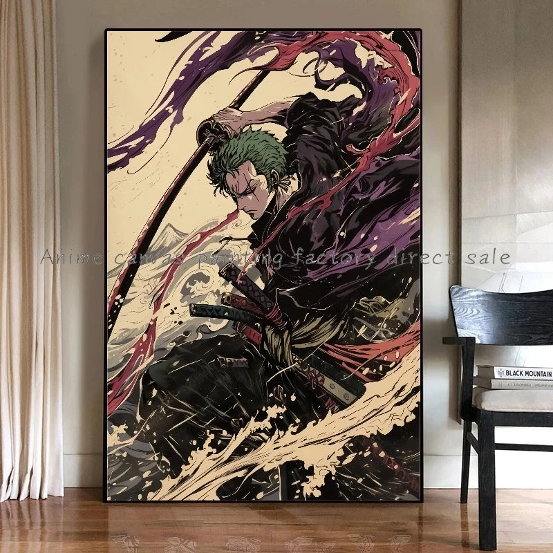 Anime One Piece Luffy Zoro Retro Poster Cafe Bar Fashion Home Wall Art Decorative Wall Painting Printed Canvas Painting