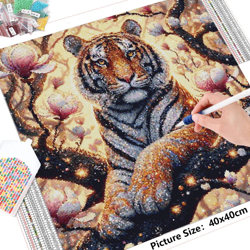 HUACAN DIY Diamond Mosaic Tiger Full Square Round Diamond Painting Animal New 2024 Picture Of Rhinestones