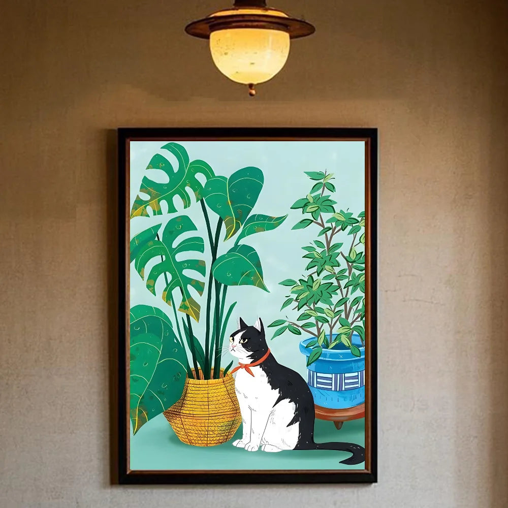 Art Green bedroom and cat Poster HD art sticky wall waterproof home living room bedroom bar aesthetic decoration