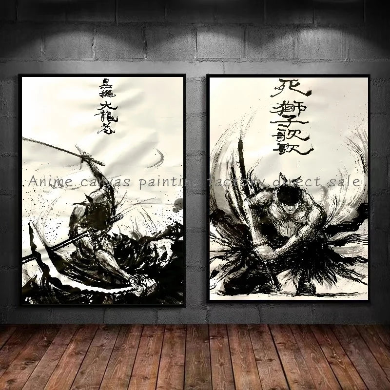 Anime One Piece Zoro Poster Ink HD Print Canvas Painting Wall Art Mural Suitable for Cafe Home Wall Decoration Picture Gift