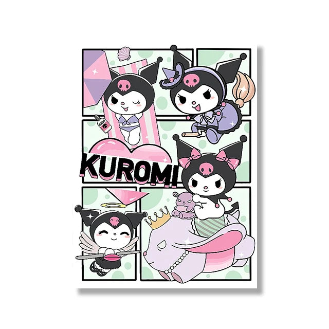 MINISO Cartoon Poster Sanrio Kuromi Hello Kitty Canvas Wall Art Print Mural Home Decoration Birthday Christmas Gift