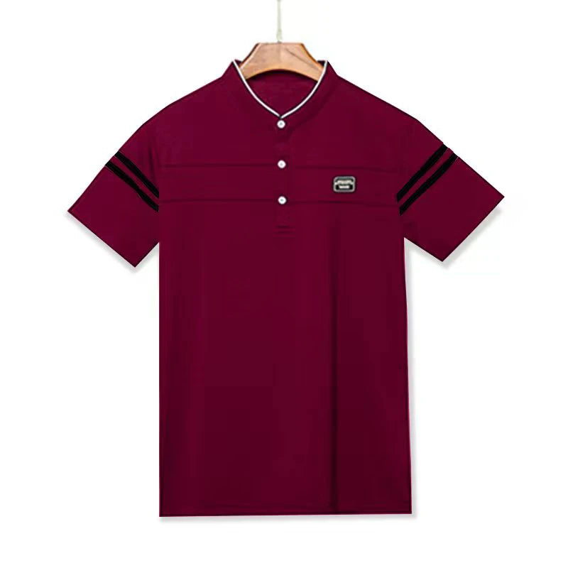 2025 Men's Casual Fashion Solid Color Short Sleeved Polo Shirt Stand Up Collar Versatile Comfortable Top