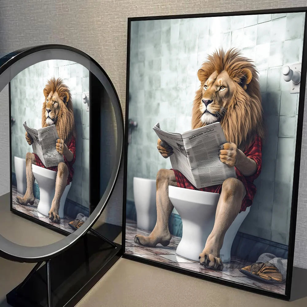 Funny Bathroom Humorous Animal Poster Self-adhesive Art Waterproof Paper Sticker Coffee House Bar Room Wall Decor