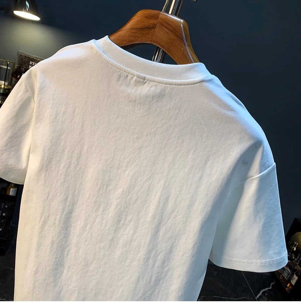 2025 Summer thin fashion high-end printed T-shirt men's 2025 trend embroidered paint splashed short sleeved top