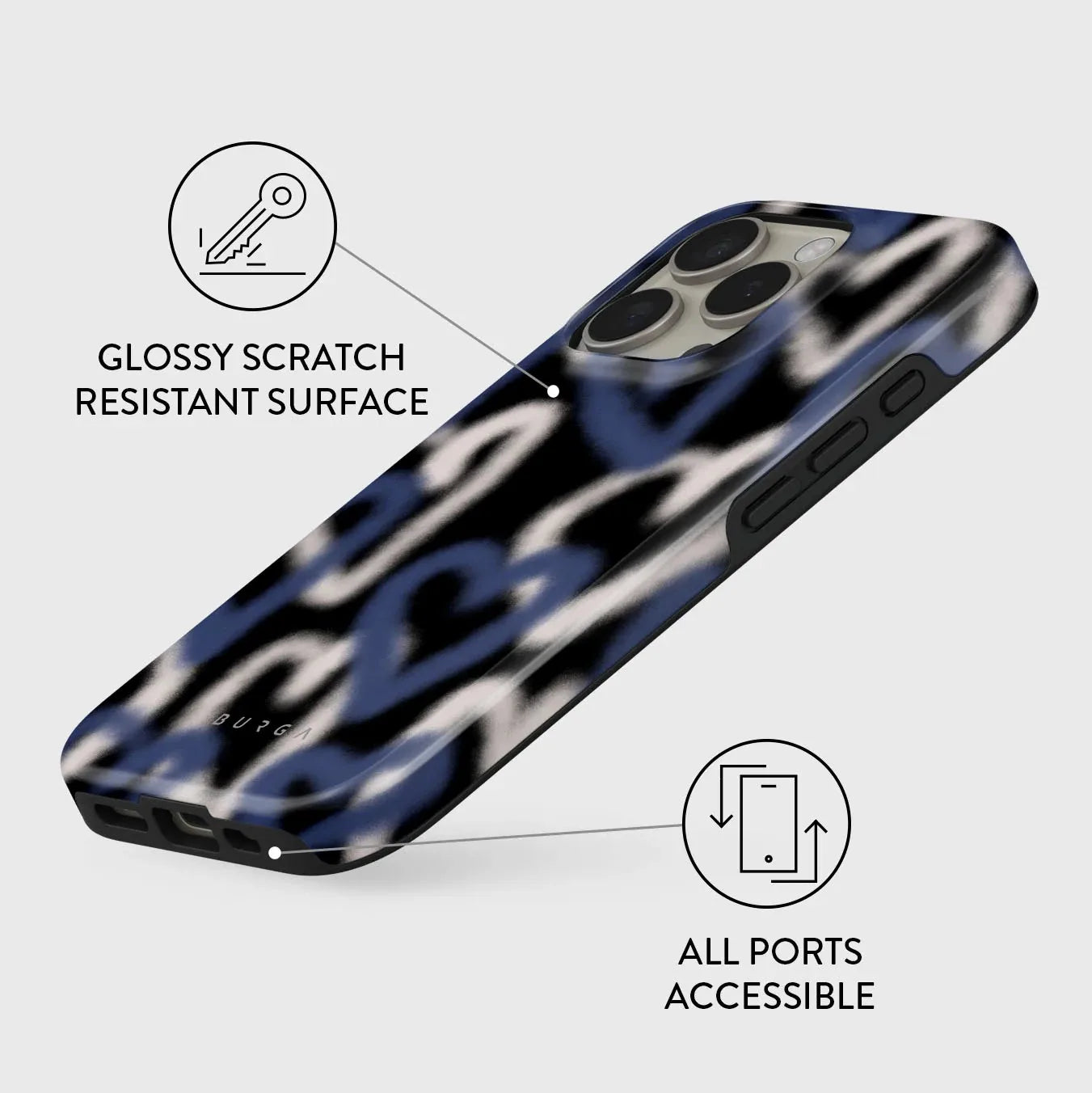 Blue And White Love Heart BURGA Phone Case for iPhone 16 15 14 13 12 11 X XS XR XSMAX 7 8 Pro Max Plus Double-layer Back Cover