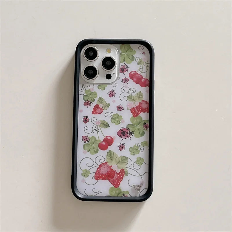 Wildflower 3D Ins Strawberry cherry Phone Case for iPhone 16 15 14 13 12 Pro Max Plus 16pro 15pro WF Cute Cartoon Cover Funda