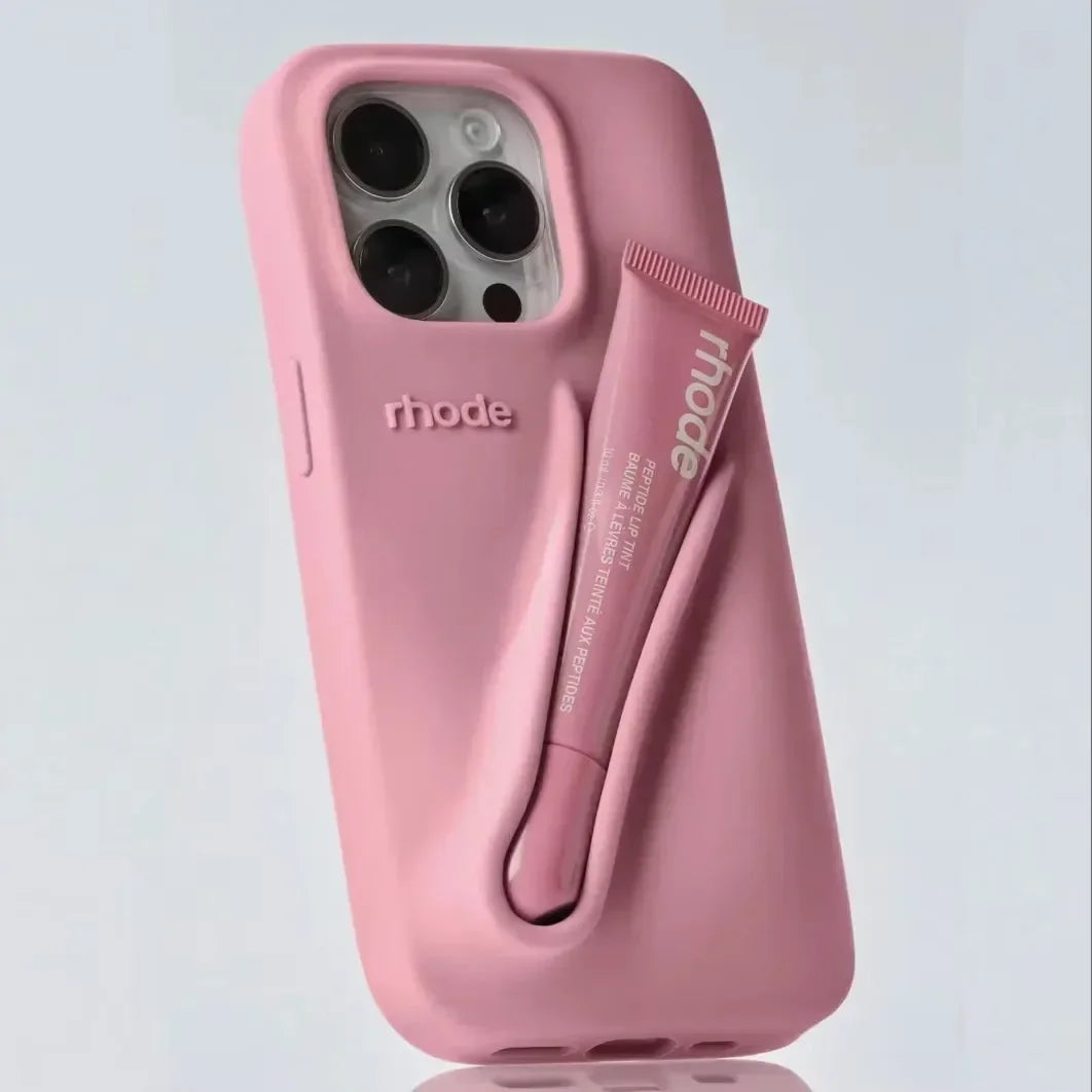 Autumn Edition New Rhode DIY Lipstick Lip Holder Soft Silicone Case for IPhone 16 15 14 13 12 11 Pro Max Plus Phone Stand Cover