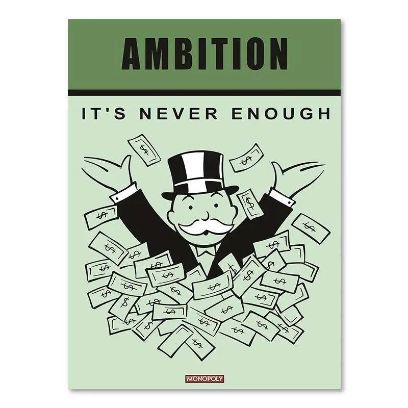 Monopoly Millionaire Dollar Money Poster Cartoon Figure Motivational Quote Canvas Painting Room Wall Art Picture For Home Decor