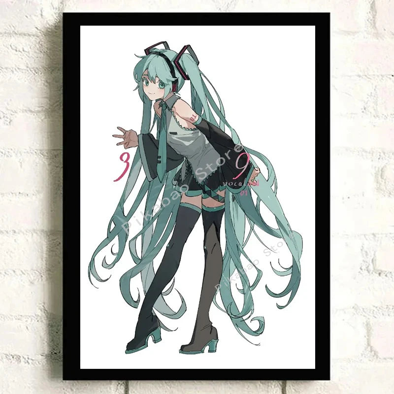 H-Hatsune Anime Miku-Poster Cartoon beautiful girl Anime Canvas Print Poster Poster Wall Art Decoration For Home Room Decoration