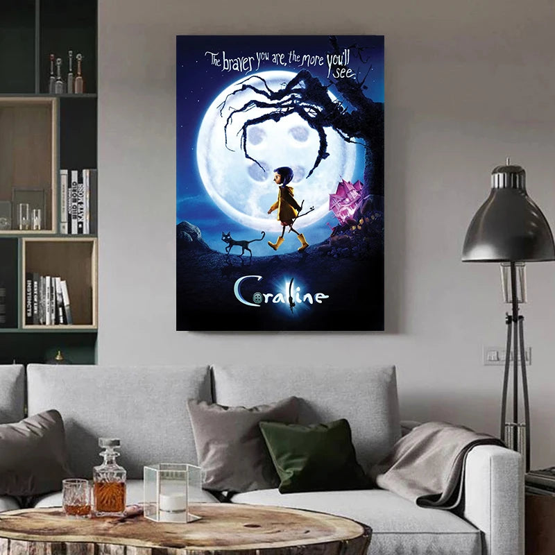 Anime Movie Coraline Poster and Print Cartoon Horror Witch Quotes Canvas Painting Wall Art for Aesthetics Living Room Home Decor