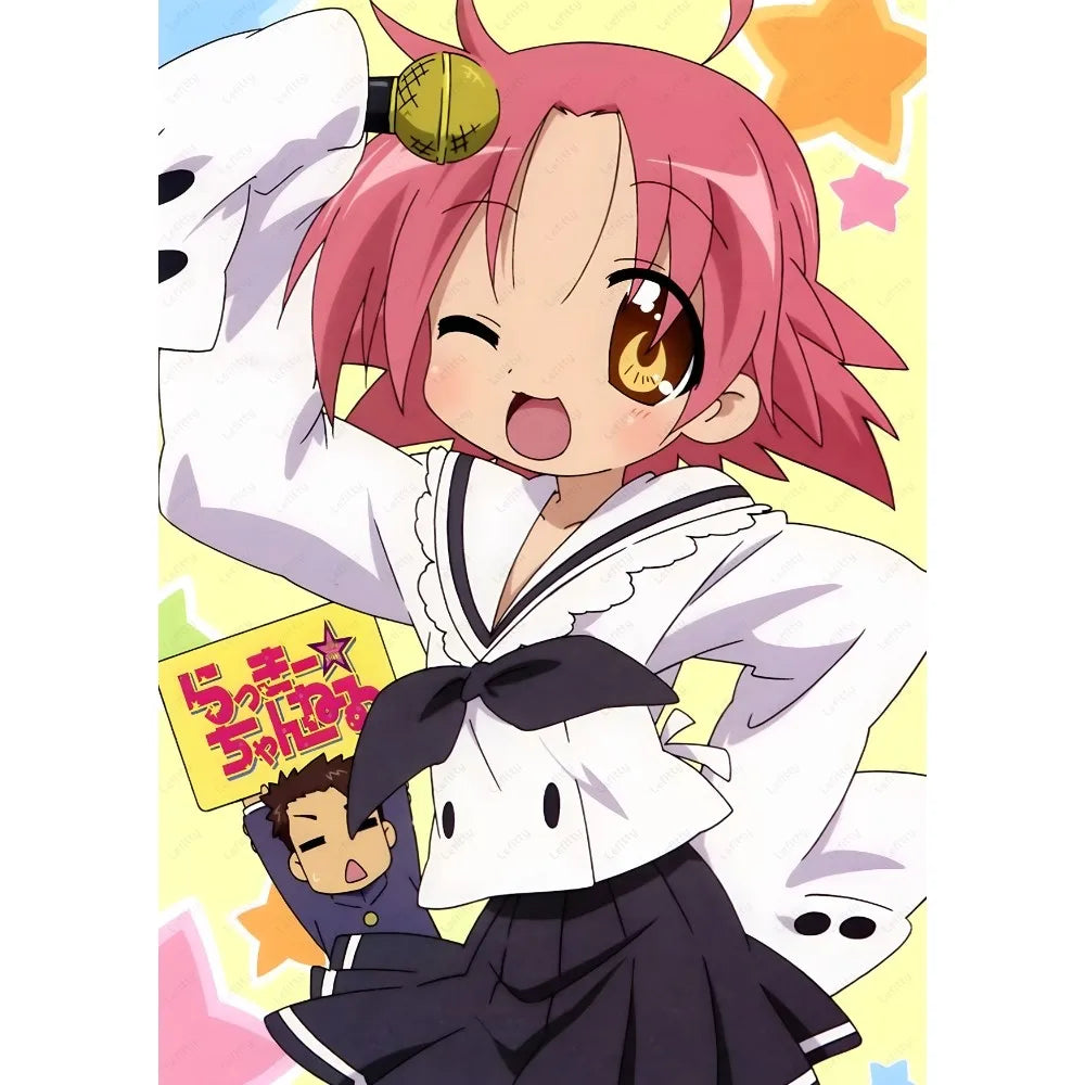 Anime L-Lucky S-Star Cute Girl Poster Sticky Wall Art Printing Waterproof Home Living Bed Room Bar Aesthetic Decor