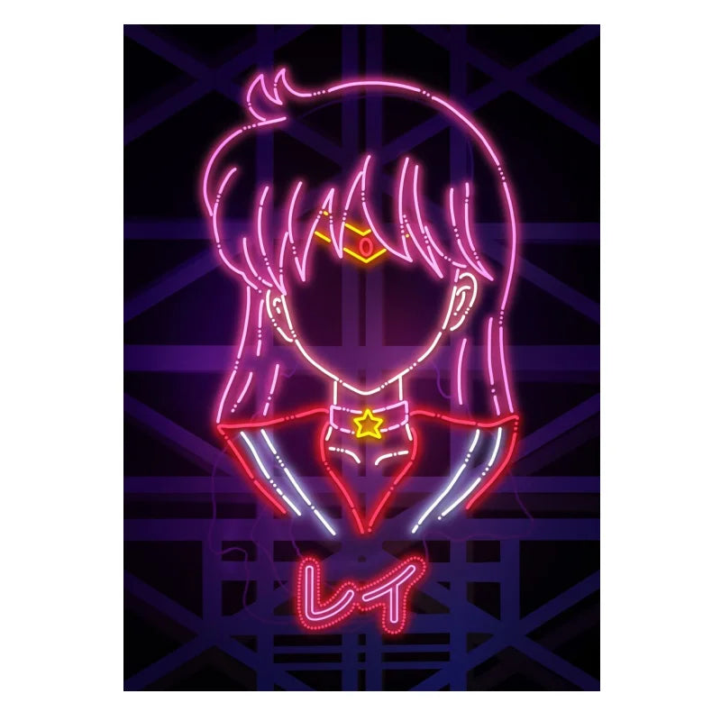 A2 A3 A4 Japanese Anime Neon Poster Sailor Moon Prints Canvas Painting Gamer Character Wall Art Pictures Girls Room Home Decor