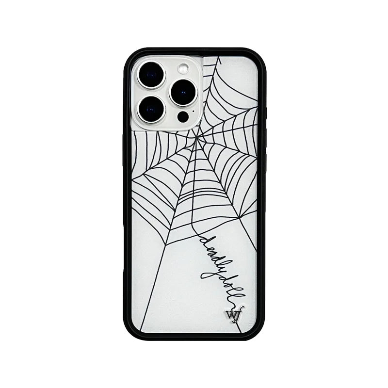 Wildflower Glossy 3D Full Marble Spider Web Pattern Phone Case For iPhone 16 15 14 13 12 Pro Max WF Letter Anti-Fall Hard Cover