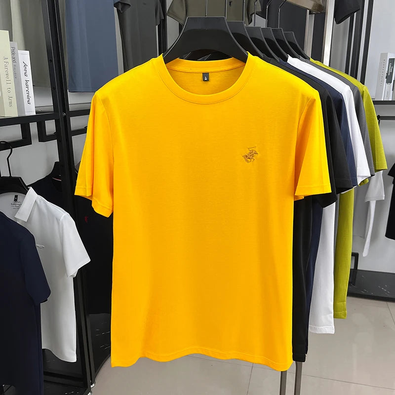 Designer brand short sleeve T-shirt high-end pony embroidery summer new top comfort breathable fashion round neck men's clothing