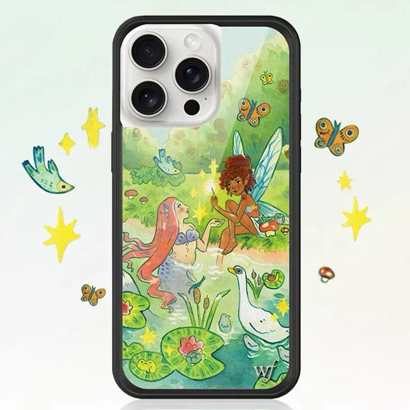 Fashion Wildflower Cartoon Swans Phone Case for iPhone 13 Pro 14 pro 15 Max 16 pro max 12 Cute Puppy WF Deer Cherry Protection