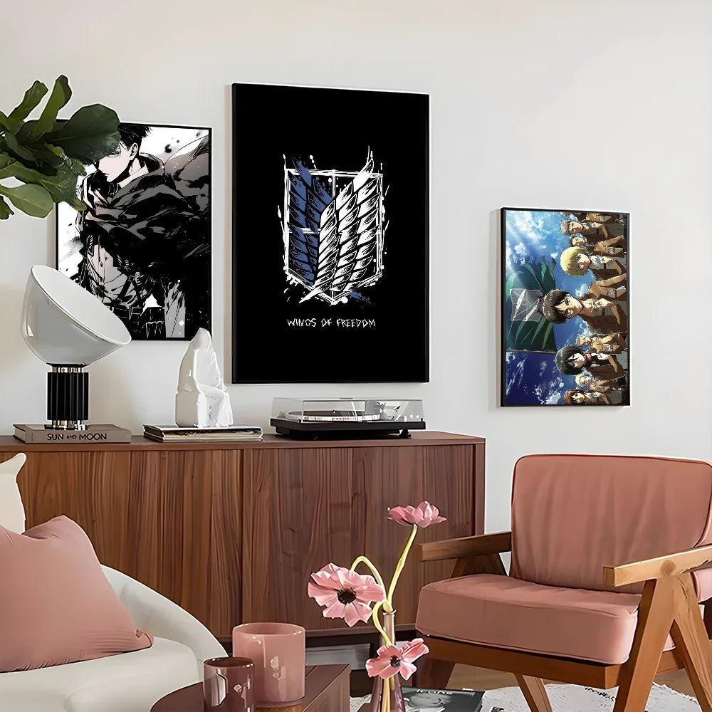 1PC Attack On Titan Poster Self-adhesive Art Waterproof Paper Sticker Coffee House Bar Room Wall Decor