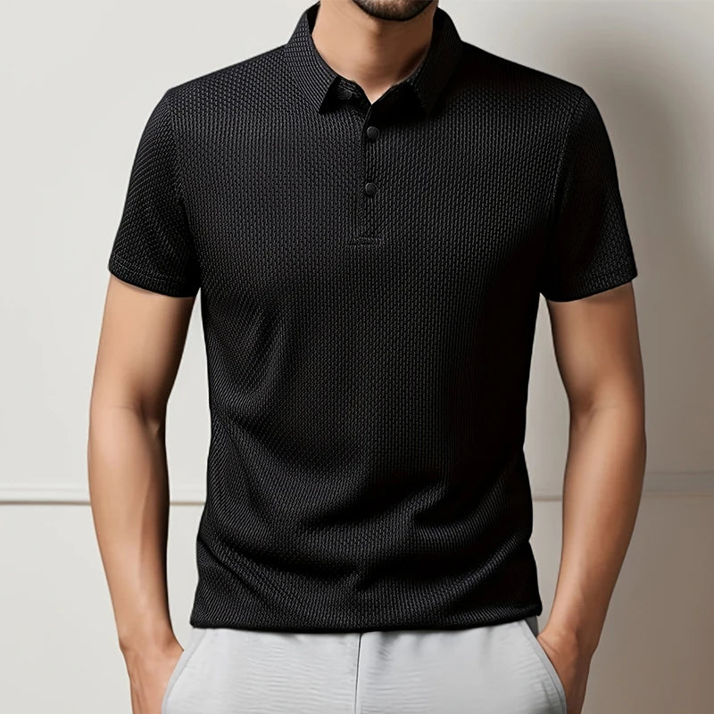 2025 Men's Business Casual Short Sleeved Bone Flower Solid Color POLO Shirt Fashion Breathable Comfortable Summer Versatile Top