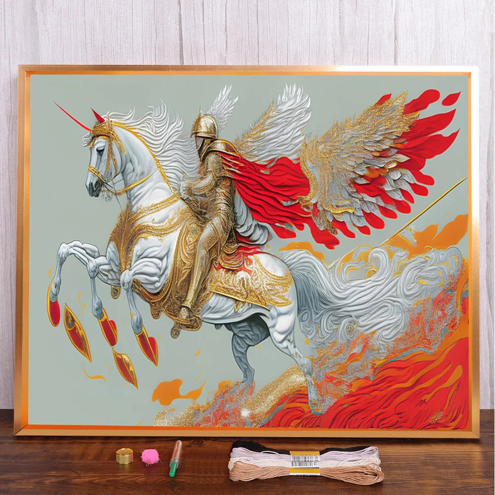 Animal Horse Printed Cross Stitch DIY Embroidery Set DMC Threads Needlework Sewing Handiwork Handicraft Floss Needle Room Decor
