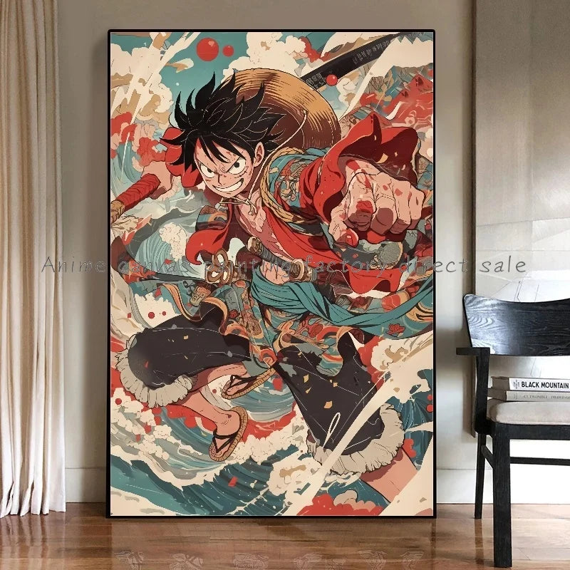 Anime One Piece Luffy Zoro Retro Poster Cafe Bar Fashion Home Wall Art Decorative Wall Painting Printed Canvas Painting