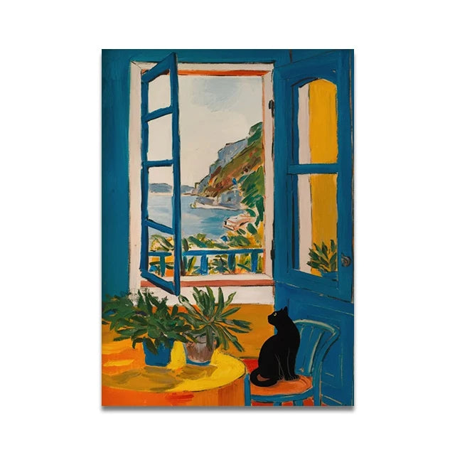 Bathroom Cat Reading on Toilet Canvas Wall Art Print Poster Funny Animal Decor Painting Home Decor Gift Unframed