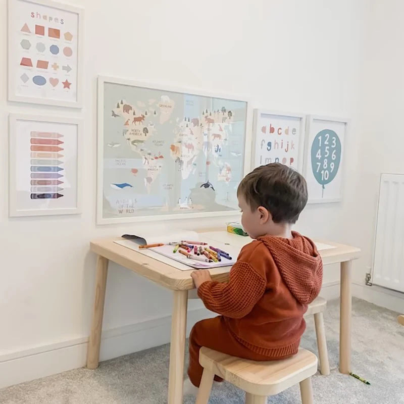 World Map Canvas Painting Pastel Animal Theme Educational Wall Art Nordic Posters and Prints Pictures for Kids Room Decoration