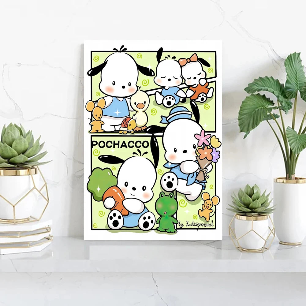 MINISO Cartoon Poster Sanrio Kuromi Hello Kitty Canvas Wall Art Print Mural Home Decoration Birthday Christmas Gift