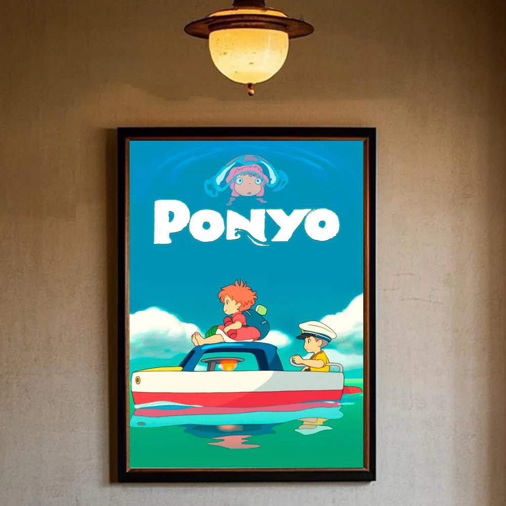 Japanese Anime P-Ponyo Figure Movie Poster HD art sticky wall waterproof home living room bedroom bar aesthetic decoration