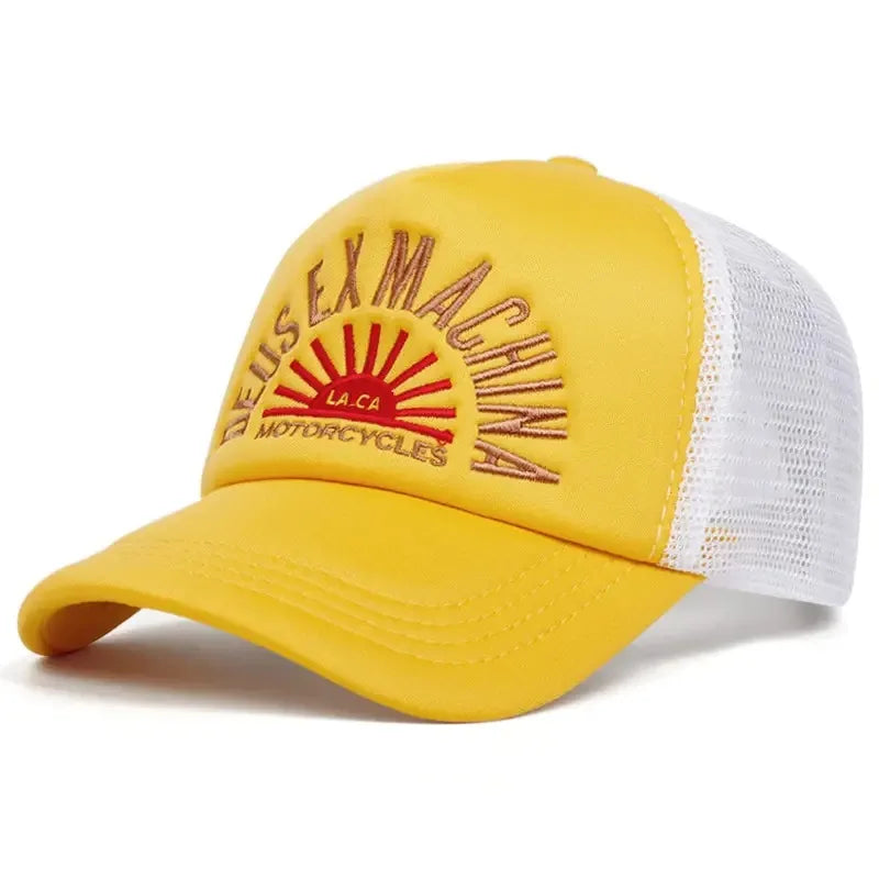 New Outdoor Unisex Embroidered Letters Baseball Hats Color Block Sunshade Mesh Breathable Trucker Caps Versatile Fashion Sun Hat
