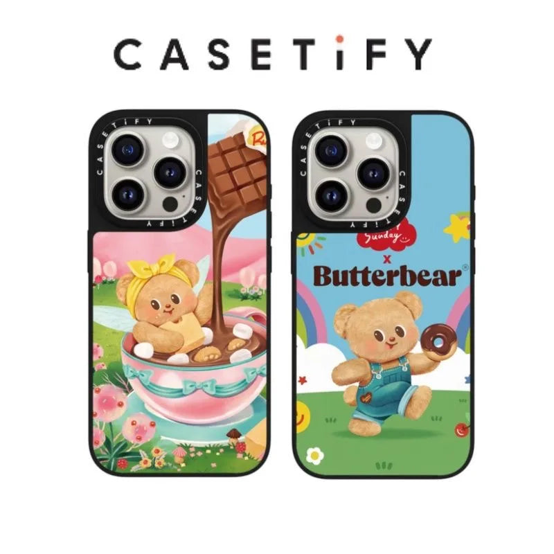 For CASETi's new butter teddy bear iPhone 16 Promax glossy Apple phone case 15/14/13 cute cartoon bear