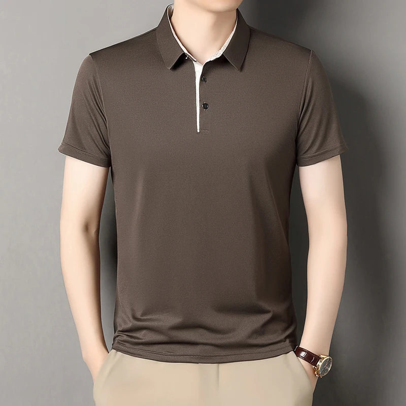 2025 Summer New High End POLO Shirt Dad's Fashion Casual Trendy Solid Color