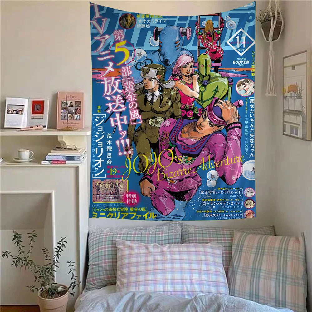 Anime JoJo Bizarre Adventure Retro Anime Tapestry Hippie Flower Wall Carpets Dorm Decor Wall Hanging Home Decor