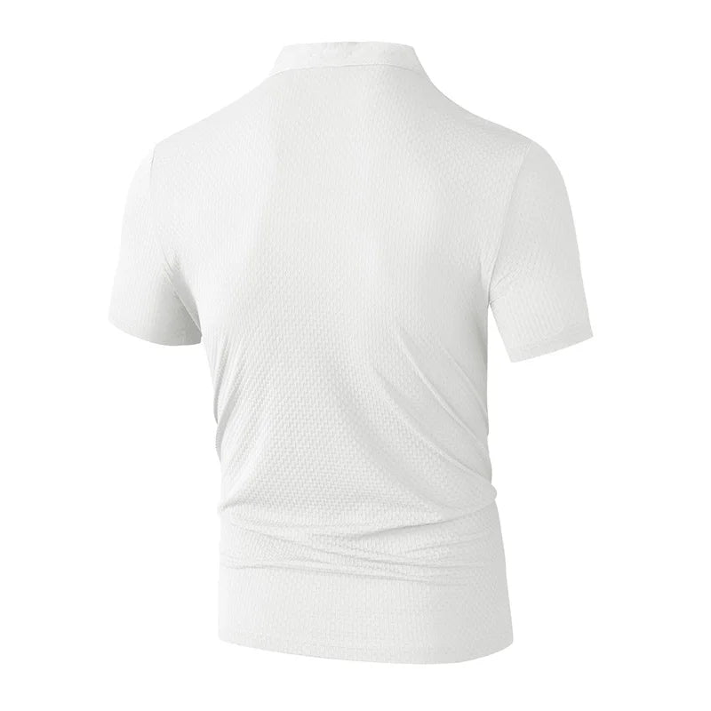 New Men's Business Casual Short Sleeved Bone Flower Solid Color POLO Shirt Fashion Breathable Comfortable Summer Versatile Top
