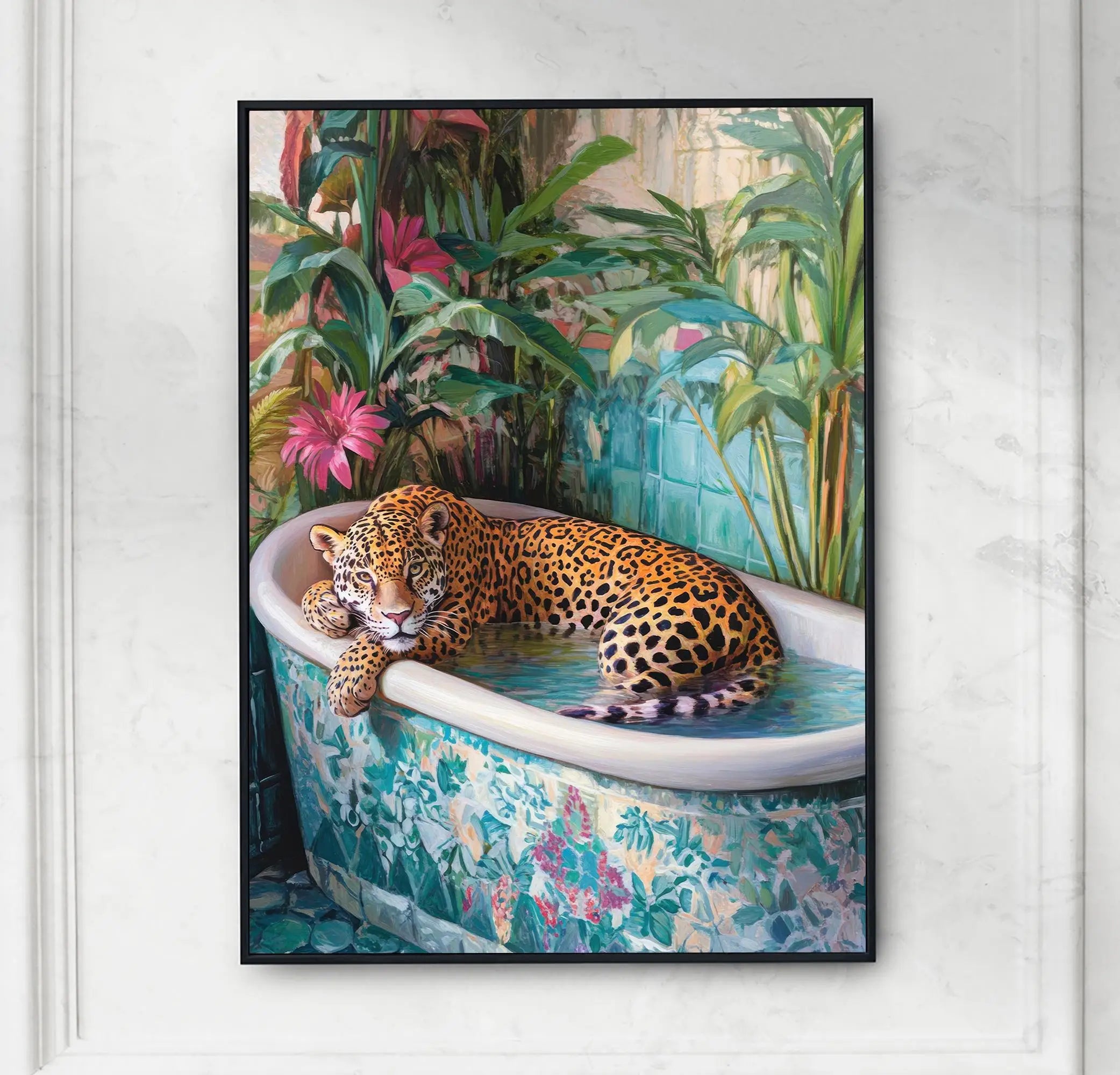 Relaxing Animal on Pool Float Summer Tropical Poster Lion Tiger Cat Canvas Painting Wall Art Fun Bathroom Living Room Home Decor