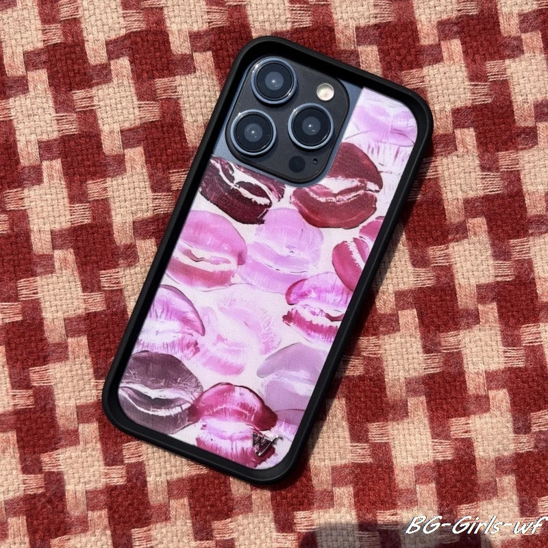 Wildflower Kensington Girls Phone Case for iPhone 12 13 14 15 16 Pro Max Plus 16Pro wf Romantic kiss mark Lipstick Lips Cover