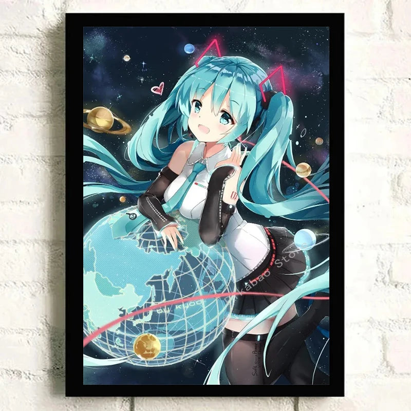 H-Hatsune Anime Miku-Poster Cartoon beautiful girl Anime Canvas Print Poster Poster Wall Art Decoration For Home Room Decoration