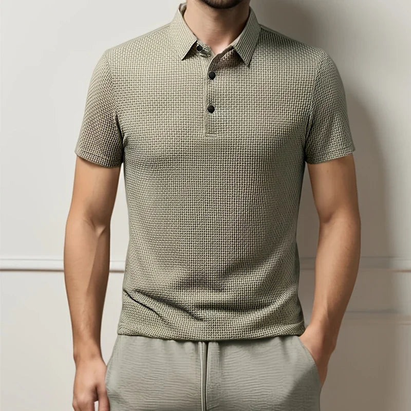 2025 Men's Business Casual Short Sleeved Bone Flower Solid Color POLO Shirt Fashion Breathable Comfortable Summer Versatile Top